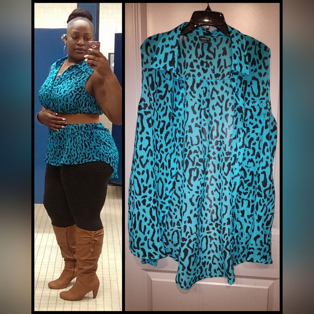 Blue Leopard Print Button Down Shirt - image 1